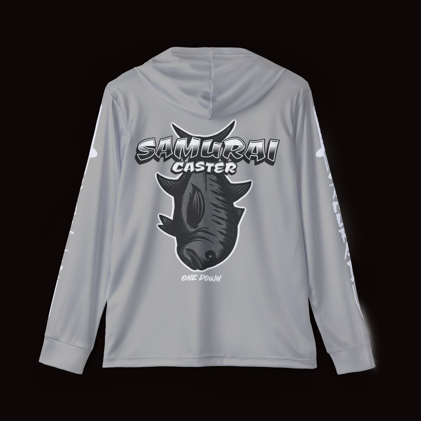 Moisture-Wicking Hoodie Silver Ulua (Trevally) Design