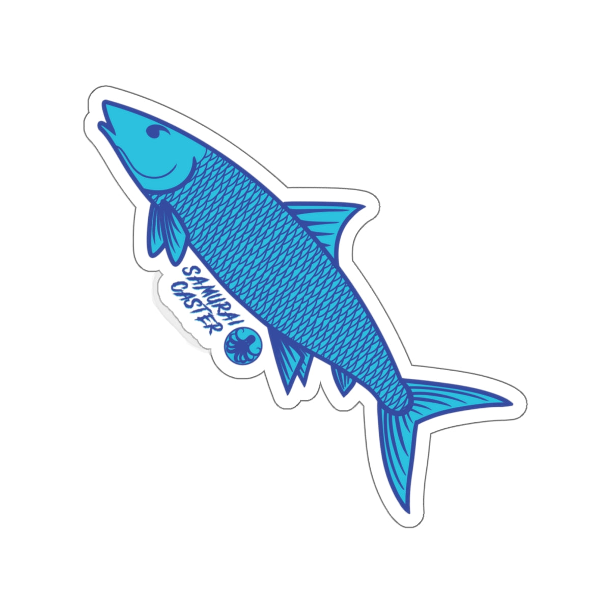 Samurai Caster Logo Blue Bone Fish Die-Cut Sticker