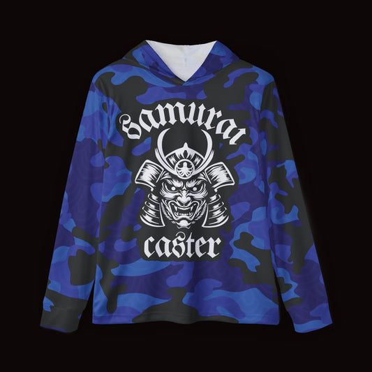 Moisture-Wicking Hoodie Blue Fish Scale Camo Samurai Helmet