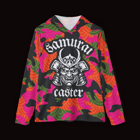 Moisture-Wicking Hoodie Orange & Pink Fish Scale Camo Samurai Helmet