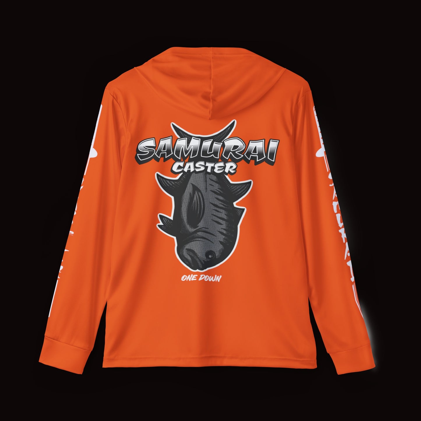 Moisture-Wicking Hoodie Orange Ulua (Trevally) Design