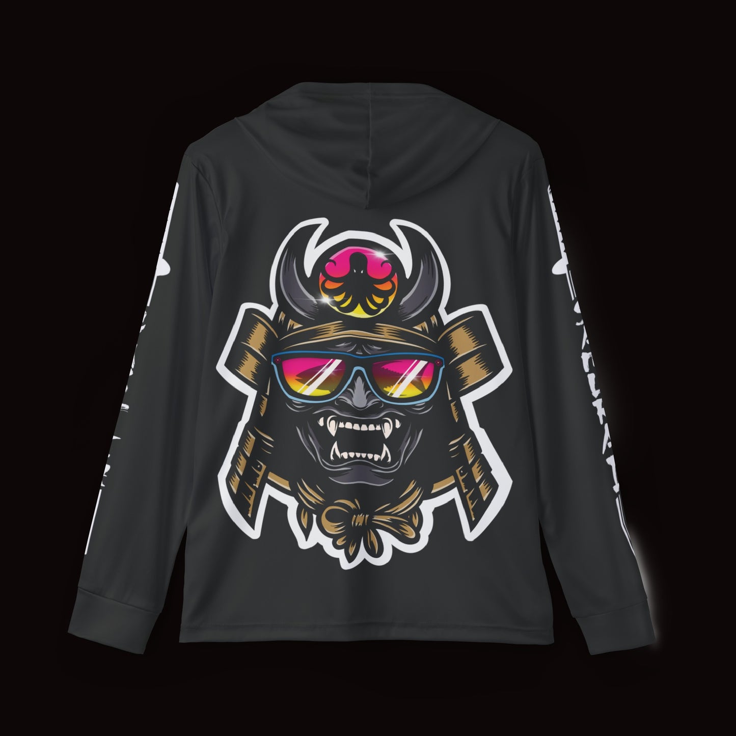 Moisture-Wicking Hoodie Black Samurai Mask Design